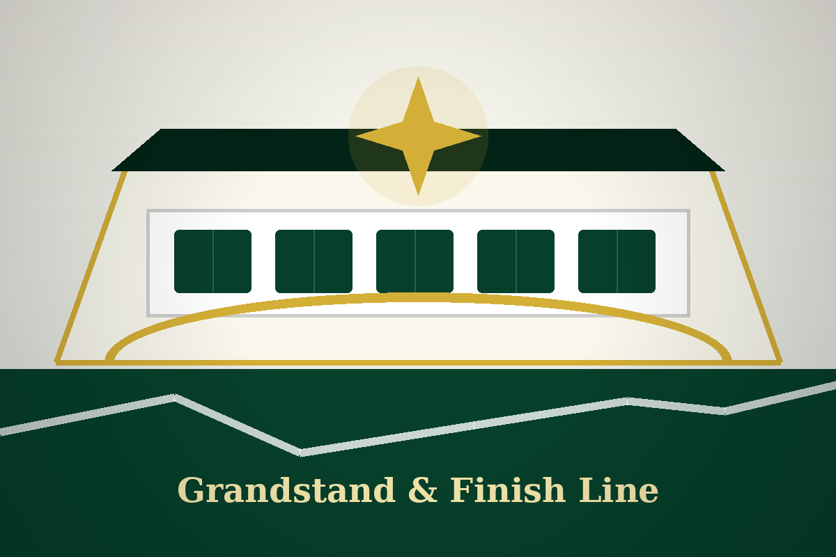 Illustration of the Riverside Downs grandstand and finish line
